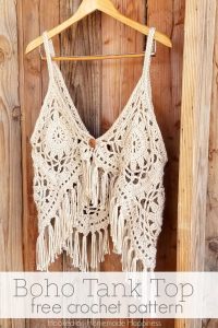 Boho Tank Top Crochet Pattern - I love this fun, funky, fring-y Crochet Boho Tank Top Pattern! It’s super cute layered with long necklaces over a sundress.