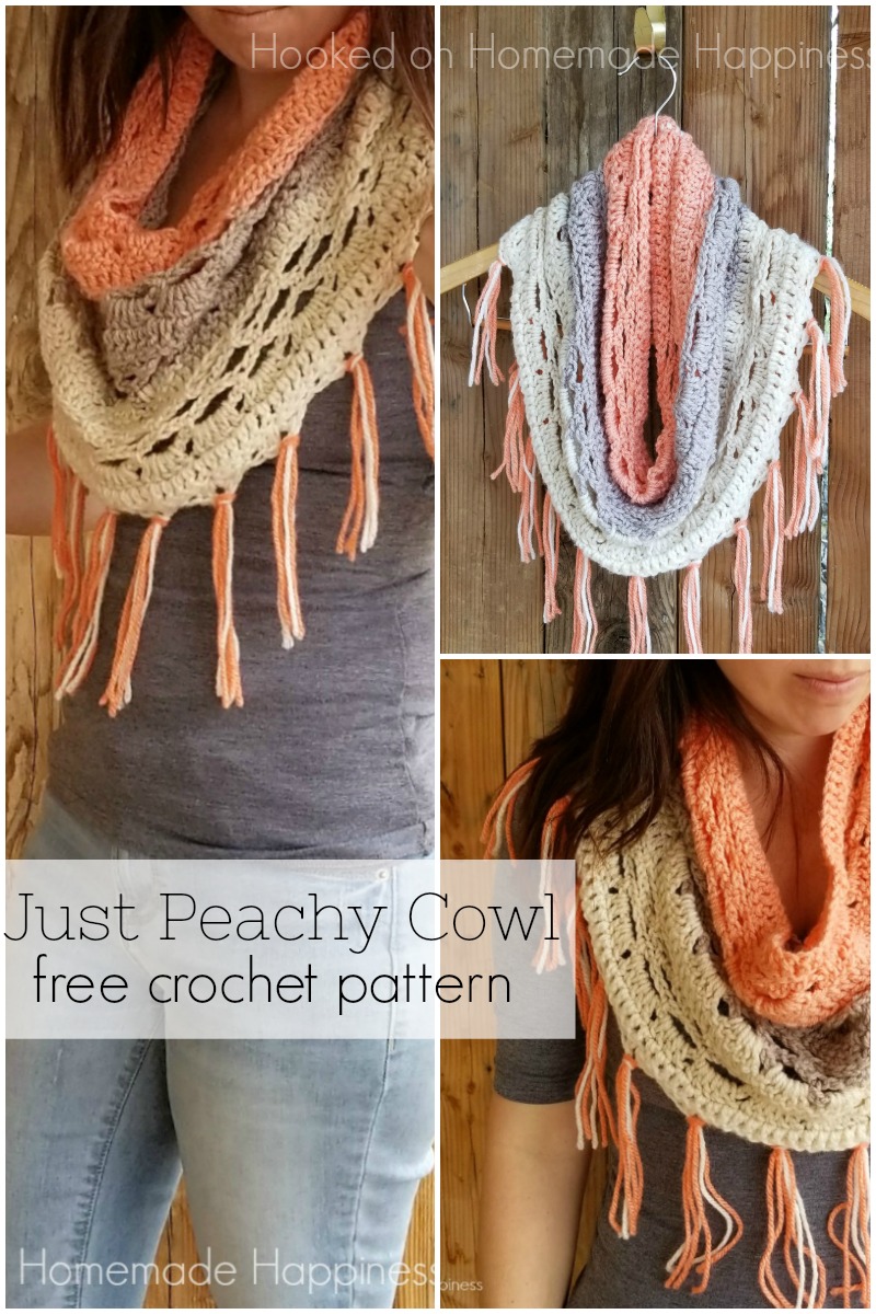 Just Peachy Cowl Crochet Pattern - And I have yet another Caron Cake pattern, the Just Peachy Cowl Crochet Pattern! I can't help myself! I'm obsessed, I tell ya! I made this cowl using Strawberry Trifle. I loved the peachy pink with the creams and grays.