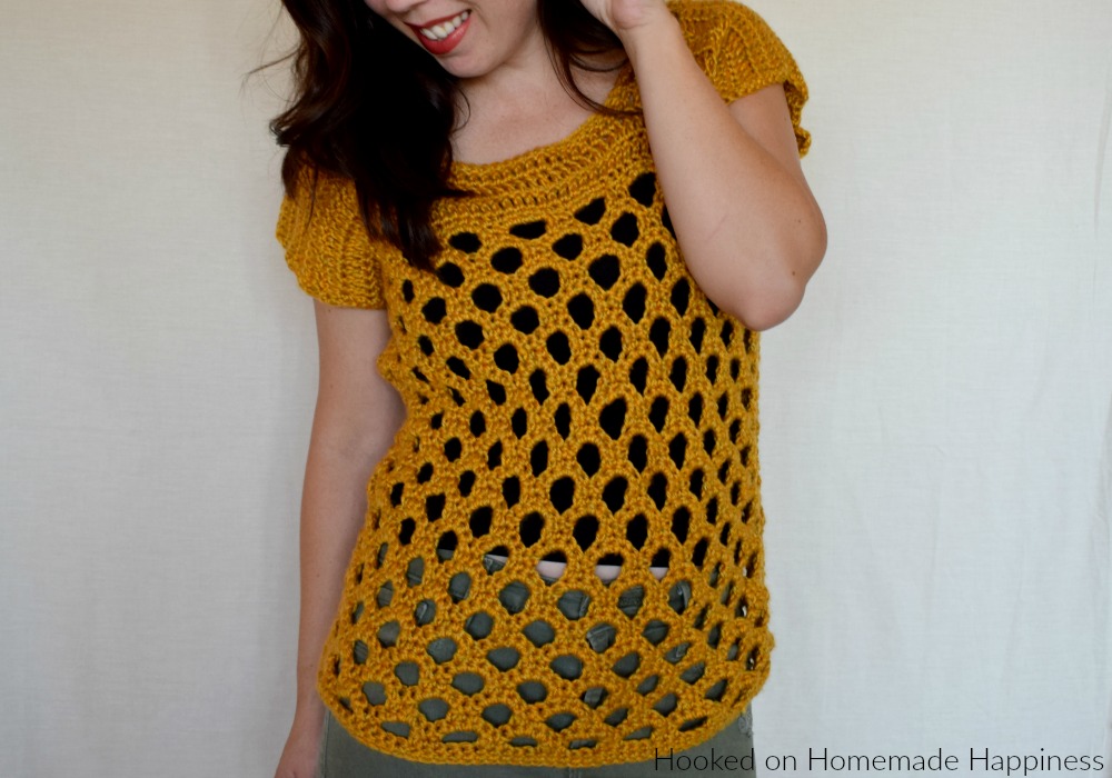Honeycomb Crochet Top - The Honeycomb Crochet Top has a beautiful honeycomb design and it fits perfectly with the golden yarn.