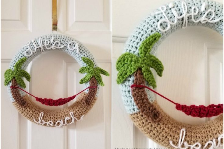 Making crochet wreaths is so much fun and I had a blast making this "Life's a Beach" Summer Crochet Wreath! Once you know how to make the wreath base, the possibilities are endless.