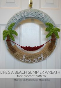 Making crochet wreaths is so much fun and I had a blast making this "Life's a Beach" Summer Crochet Wreath! Once you know how to make the wreath base, the possibilities are endless.