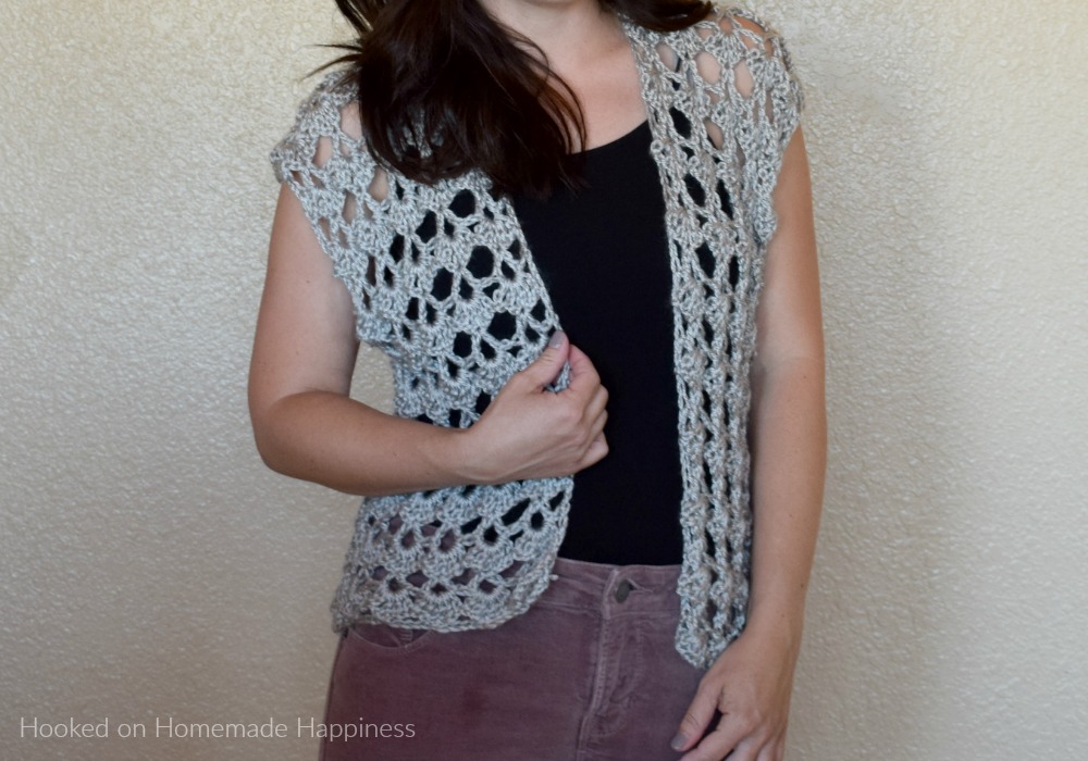 Shelly Crochet Cardigan - The Shelly Crochet Cardigan has a pretty, lacy shell stitch. It's open, airy, girly, and the perfect summer accessory! 