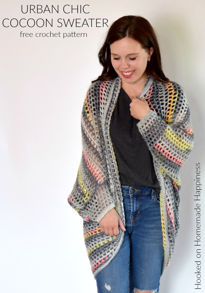 Urban Chic Cocoon Sweater Crochet Pattern - I really enjoy making cocoon sweaters. They're super easy to make and there are endless possibilities. Trust me when I say, any crocheter can make this Urban Chic Cocoon Sweater Crochet Pattern! If you can crochet a rectangle, you can make a cocoon sweater.