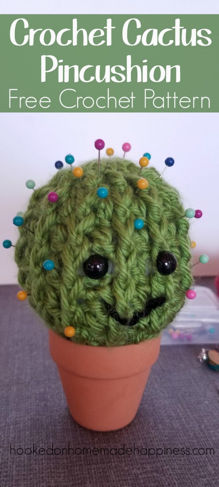 Crochet Cactus Pincushion Hooked on Homemade Happiness