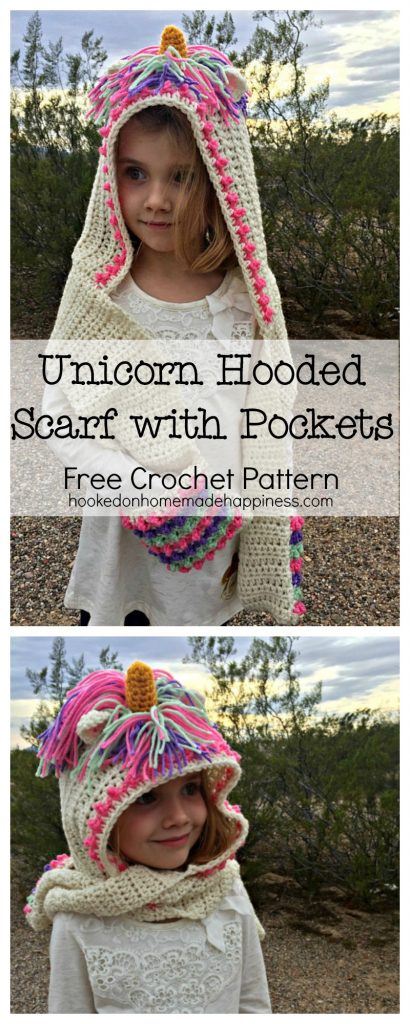 Unicorn Hooded Scarf With Pockets Hooked On Homemade Happiness