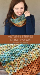 Autumn Stripes Infinity Scarf Crochet Pattern - The Autumn Stripes Crochet Infinity Scarf Pattern is the perfect fall transition piece. I used the cluster V stitch which has a little bit of a lacy look.