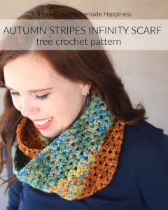 Autumn Stripes Infinity Scarf Crochet Pattern - The Autumn Stripes Crochet Infinity Scarf Pattern is the perfect fall transition piece. I used the cluster V stitch which has a little bit of a lacy look.