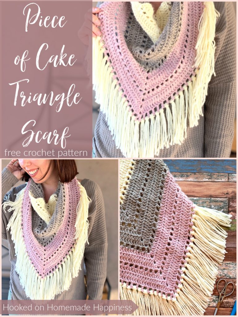 Piece of Cake Triangle Scarf - The Piece of Cake Triangle Scarf is just that...  a piece of cake! It's a super easy, beginner triangle scarf. And it's the perfect size for your favorite yarn cake! I used three colors I had in my stash, but I've also made this using one yarn cake.
