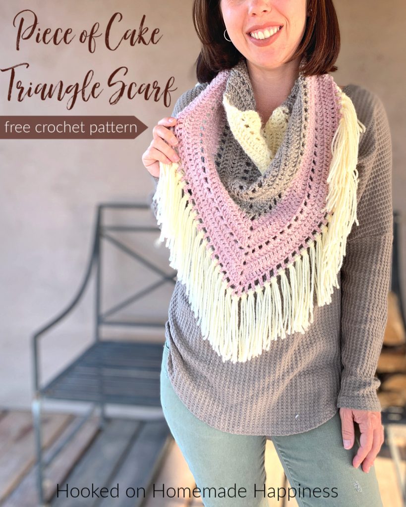 Piece of Cake Triangle Scarf - The Piece of Cake Triangle Scarf is just that...  a piece of cake! It's a super easy, beginner triangle scarf. And it's the perfect size for your favorite yarn cake! I used three colors I had in my stash, but I've also made this using one yarn cake.