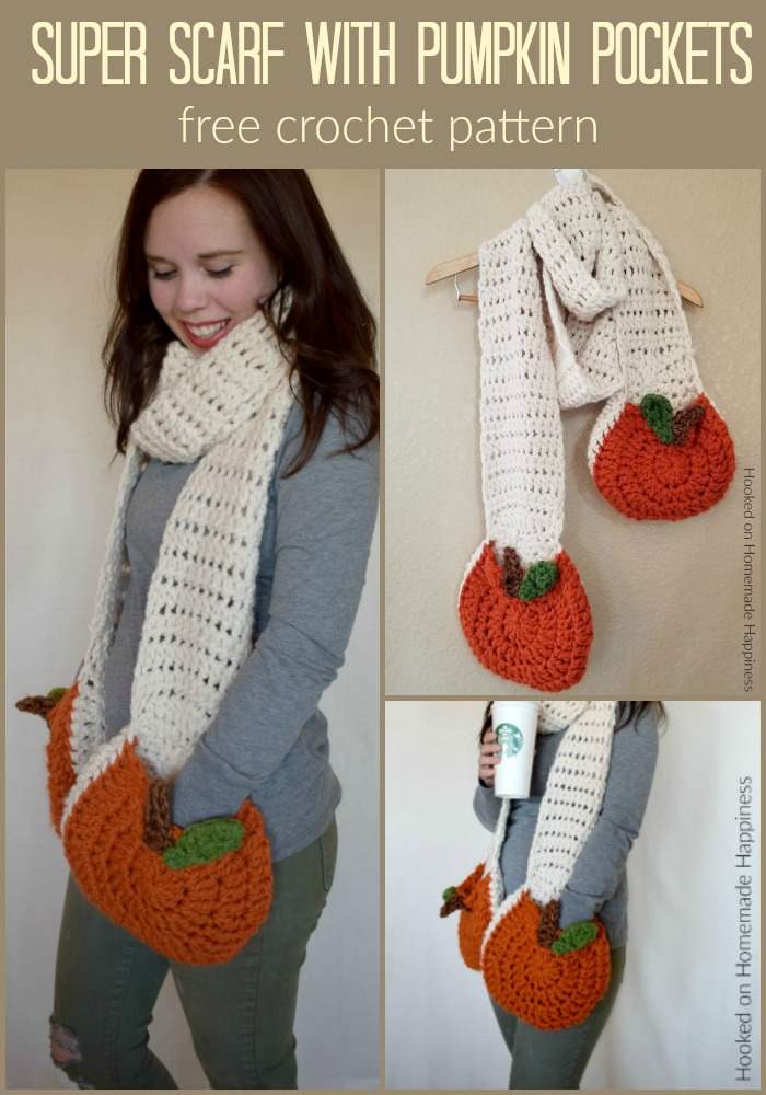 Super Scarf with Pumpkin Pockets Crochet Pattern - Is anyone else ready for everything pumpkin? I sure am! Including the pumpkin pockets in this Super Scarf with Pumpkin Pockets Crochet Pattern!