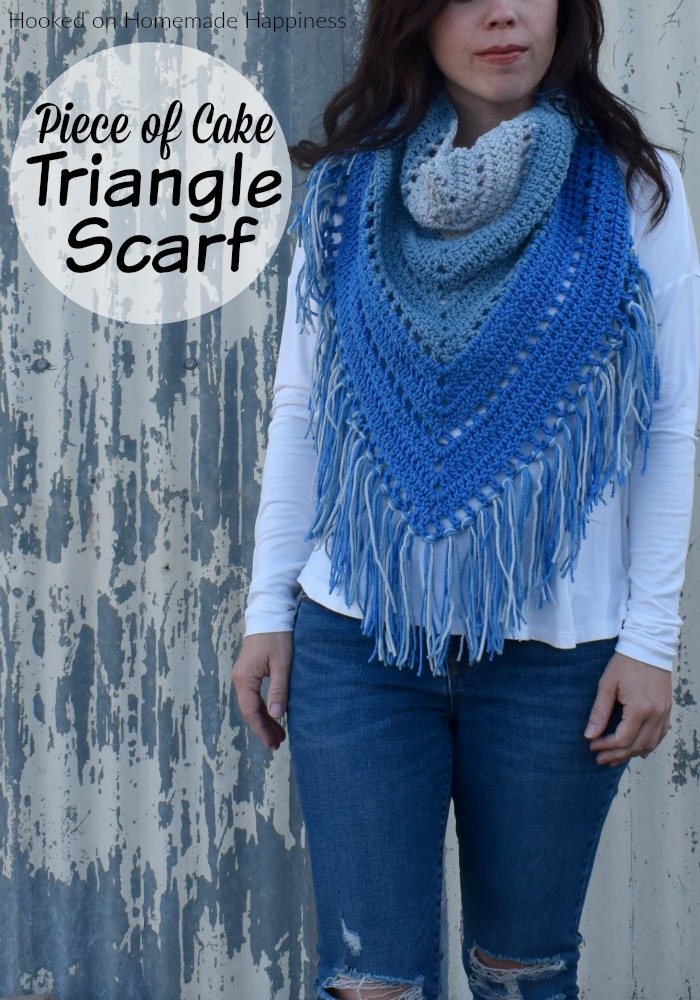 Piece of Cake Triangle Scarf - The Piece of Cake Triangle Scarf is just that... a piece of cake! It's a super easy, beginner triangle scarf. And it's the perfect size for your favorite yarn cake! I used three colors I had in my stash, but I've also made this using one yarn cake.