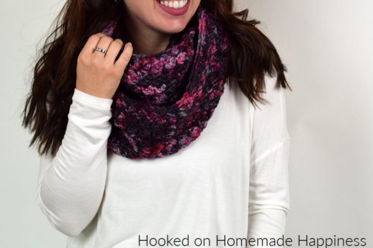 Claret Infinity Scarf Crochet Pattern - Wrap yourself in this easy and beautiful Claret Infinity Crochet Scarf Pattern. I used the Suzette Stitch; the ease and texture of this stitch makes it one of my favorite stitches.