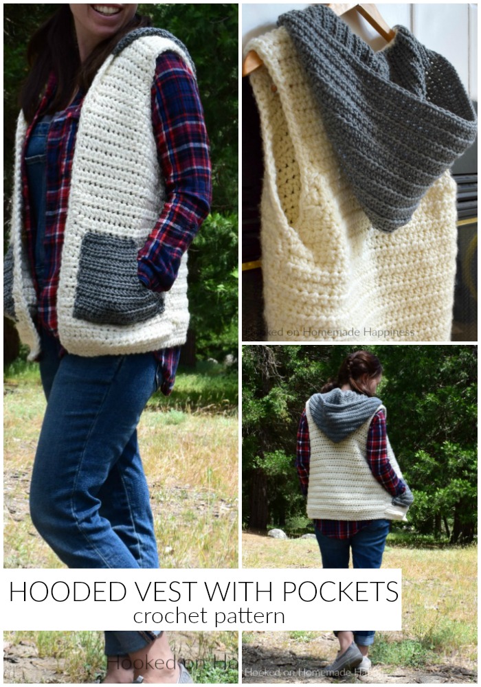 Crochet Hooded Vest with Pockets - This Crochet Hooded Sweater Vest is cute, cozy, comfy... just the perfect winter accessory!