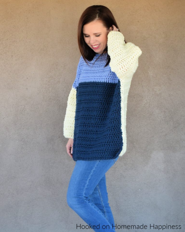 Orange Striped Color Block Hollow Crochet 3/4 Sleeve Sweater