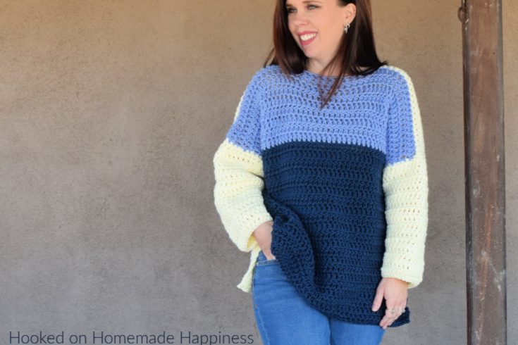 Oversized Color Block Sweater Crochet Pattern - This Oversized Color Block Crochet Sweater Pattern is the comfiest & coziest around! It's cute paired with some skinny jeans or perfect for a comfy day around the house.