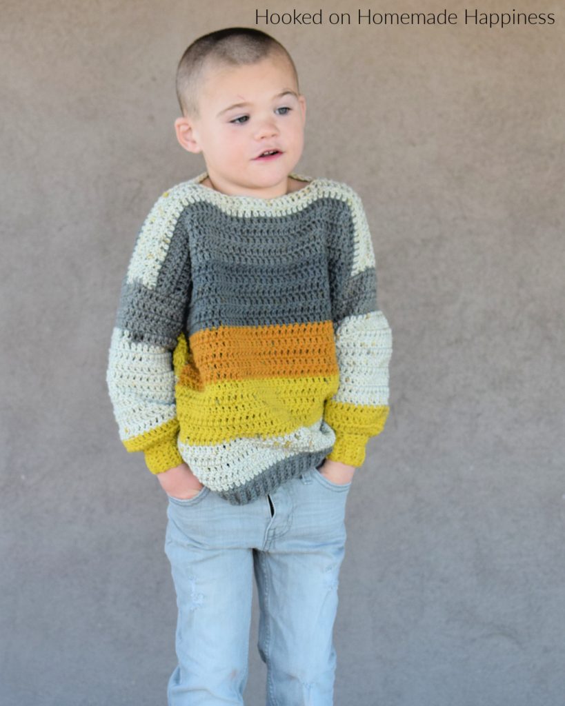 Everykid Sweater Crochet Pattern - The Everykid Crochet Sweater Pattern is written in sizes 2T - 5T and can be made for boys or girls! This sweater is basically the same as my EVERYGIRL CROCHET SWEATER pattern, just smaller ;)