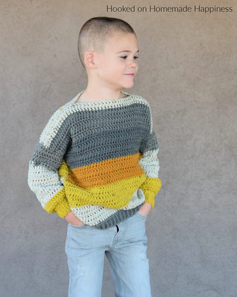 Everykid Sweater Crochet Pattern - The Everykid Crochet Sweater Pattern is written in sizes 2T - 5T and can be made for boys or girls! This sweater is basically the same as my EVERYGIRL CROCHET SWEATER pattern, just smaller ;)