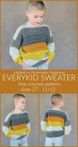 Everykid Sweater Crochet Pattern - The Everykid Crochet Sweater Pattern is written in sizes 2T - 5T and can be made for boys or girls! This sweater is basically the same as my EVERYGIRL CROCHET SWEATER pattern, just smaller ;)