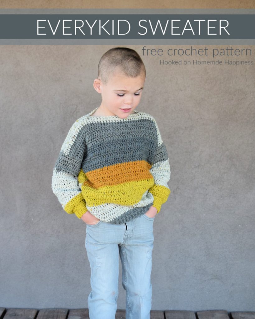 Everykid Sweater Crochet Pattern - The Everykid Crochet Sweater Pattern is written in sizes 2T - 5T and can be made for boys or girls! This sweater is basically the same as my EVERYGIRL CROCHET SWEATER pattern, just smaller ;)