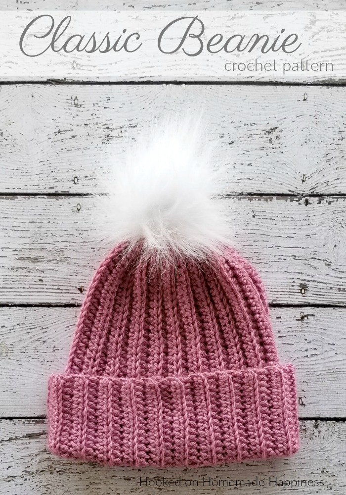Classic Beanie Crochet Pattern - This Classic Beanie Crochet Pattern has a classic design, but is made a little differently than your typical crocheted hat. It's worked as a rectangle and then sewn into a hat. There's a little bit of ribbing to add some subtle texture and the double brim will help keep ears extra warm.