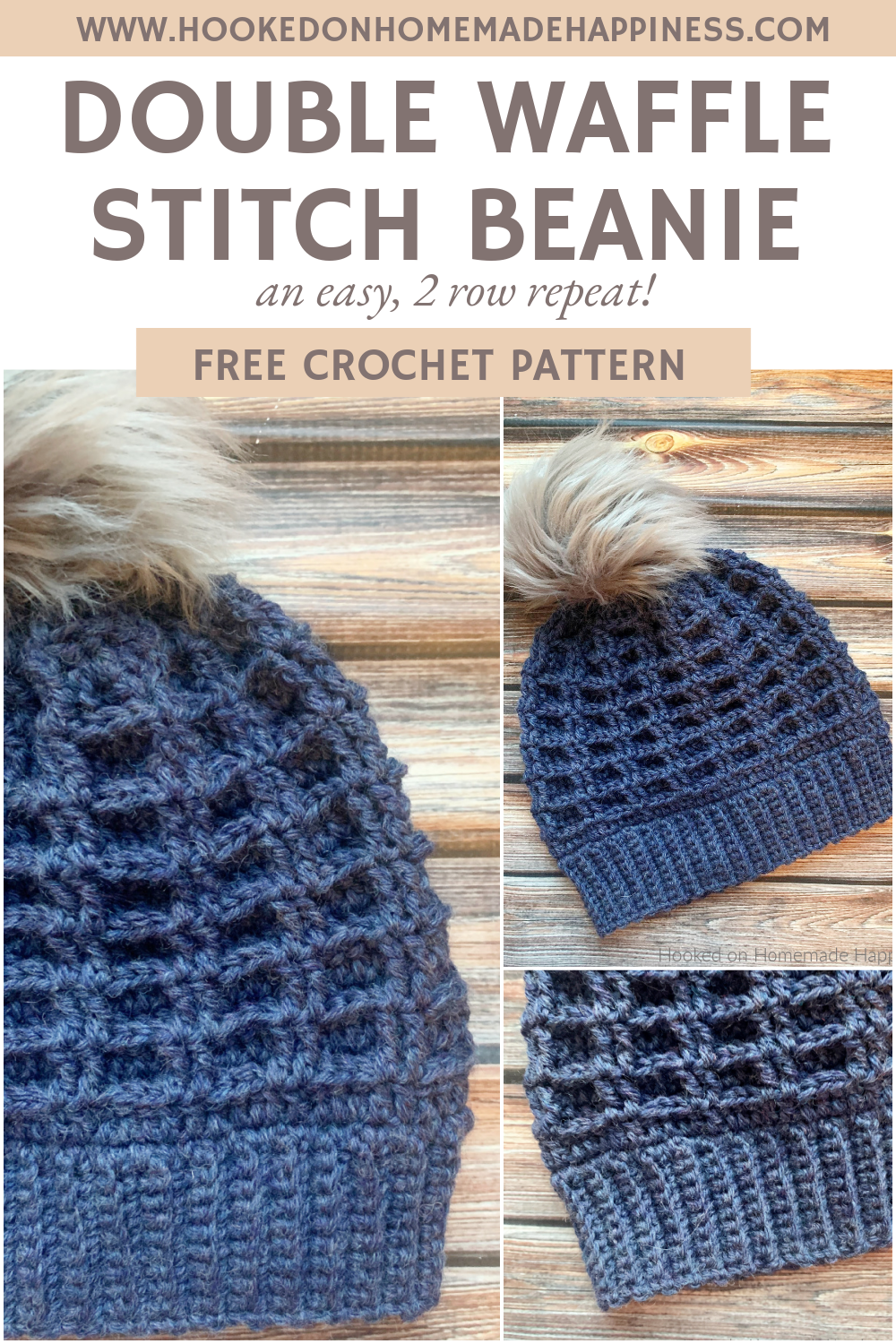 Double Waffle Stitch Beanie Crochet Pattern - Hooked on Homemade Happiness