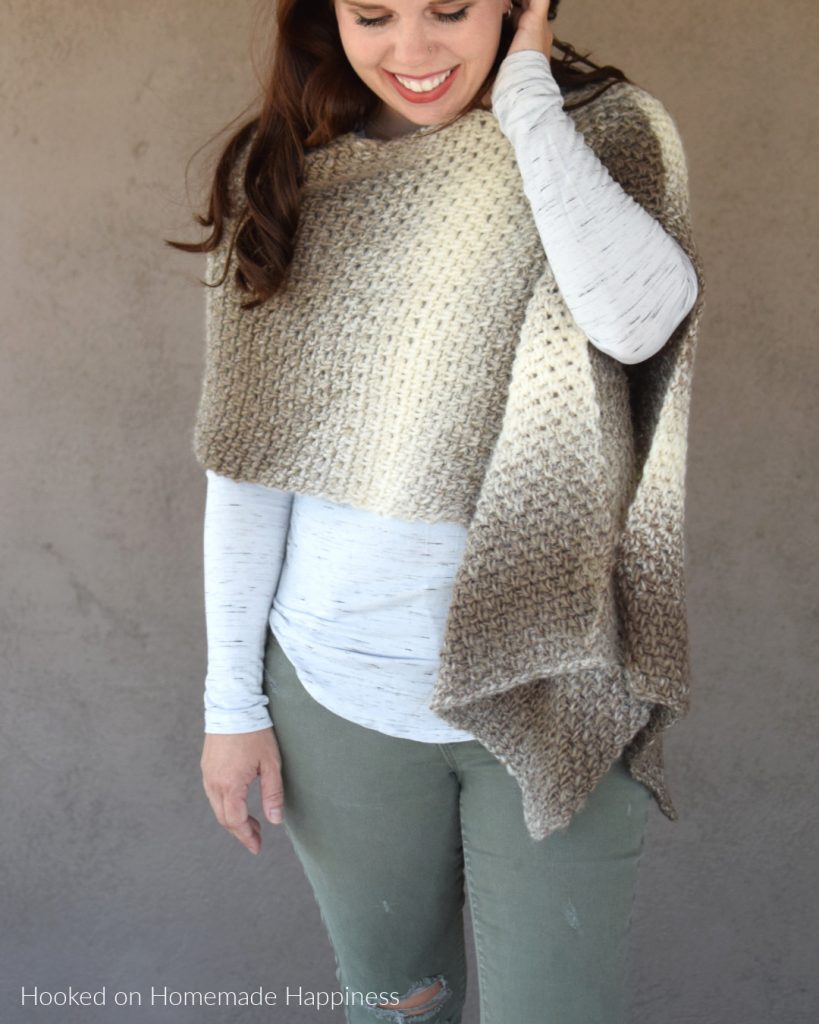 Desert Landscape Wrap Crochet Pattern - I am obsessed with Scarfie yarn! The ombre effect is spot on and I'm especially loving these neutrals! It's the perfect yarn for the Desert Landscape Wrap Crochet Pattern.