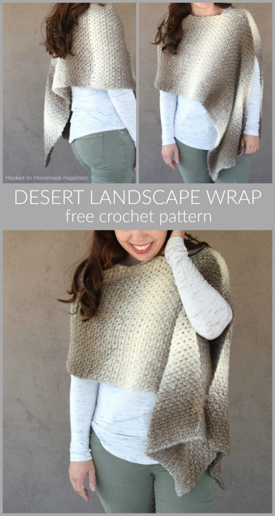 Desert Landscape Wrap Crochet Pattern - I am obsessed with Scarfie yarn! The ombre effect is spot on and I'm especially loving these neutrals! It's the perfect yarn for the Desert Landscape Wrap Crochet Pattern.