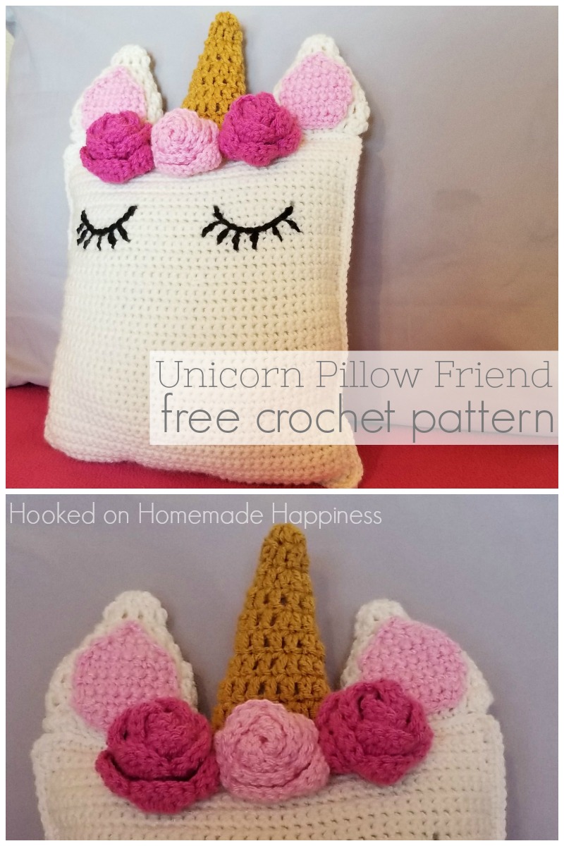 Unicorn Pillow Friend Free Crochet Pattern -This sweet Unicorn Pillow Friend Crochet Pattern is the perfect huggable size and looks so pretty sitting on a bed or shelf.