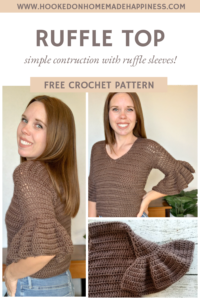 Ruffle Top Crochet Pattern - This Ruffle Top Crochet Pattern is a fitted, short top with cute ruffled sleeves. It's a great top for spring! It's not too heavy and with the 3/4 sleeve it gives a bit of warmth without being too hot.