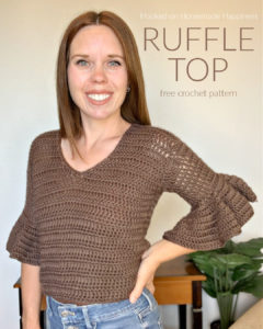 Ruffle Top Crochet Pattern - This Ruffle Top Crochet Pattern is a fitted, short top with cute ruffled sleeves. It's a great top for spring! It's not too heavy and with the 3/4 sleeve it gives a bit of warmth without being too hot.