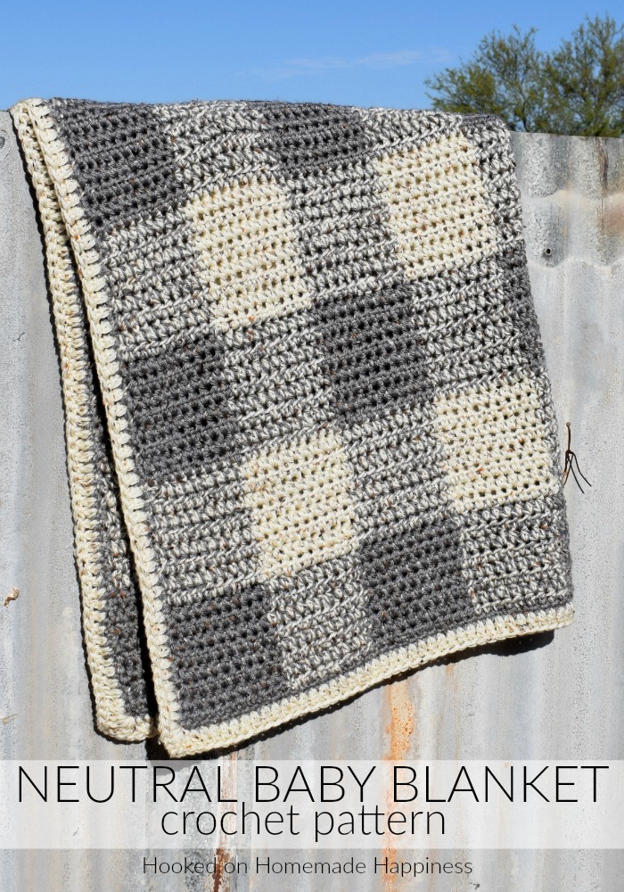 This Neutral Crochet Baby Blanket Pattern is perfect for a baby boy or girl! It uses two strands of worsted weight yarn and an 8.0 mm hook, so it works up fairly quick.