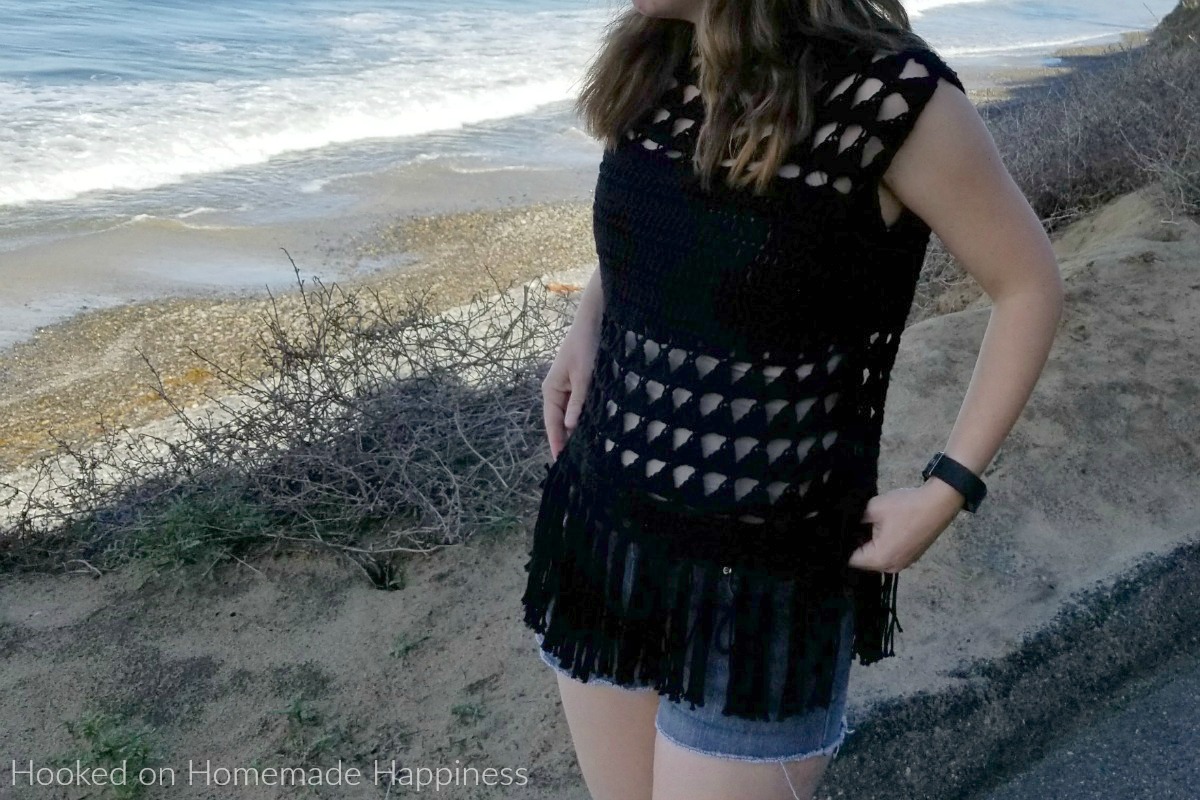 Triangles and Fringe Crochet Top - This Triangles & Fringe Crochet Top Pattern is made with cotton yarn, and with the fun peek-a-boo sections it makes this perfect for summer!