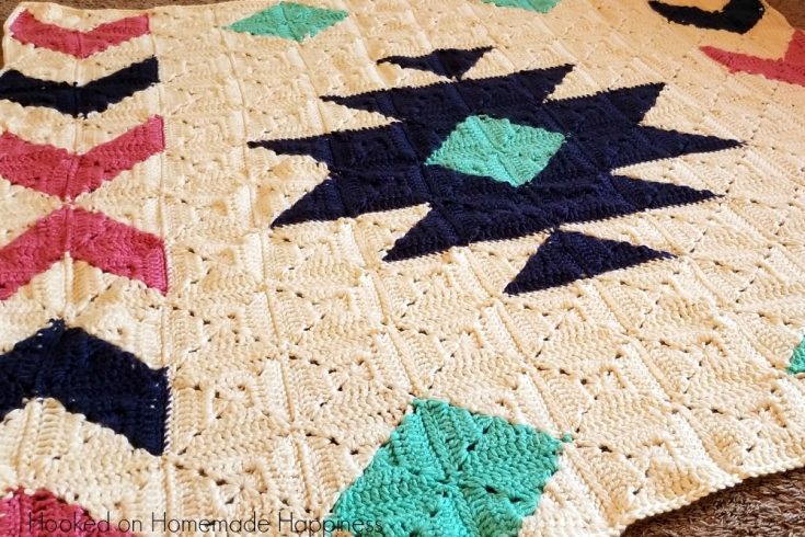 The Southwest Granny Square Crochet Blanket Pattern is easier than it looks! By using Half & Half Granny Squares, you can easily make this southwest design!