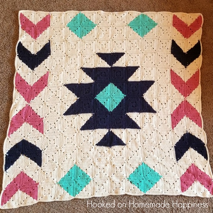 The Southwest Granny Square Crochet Blanket Pattern is easier than it looks! By using Half & Half Granny Squares, you can easily make this southwest design!