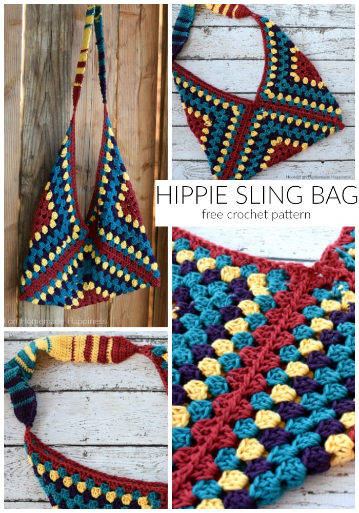 The Hippie Sling Crochet Bag Pattern is my new favorite thing! It's such a fun shape, the colors are bright, and it's easy! So many different color combinations would be super cute for this bag. I wrote the pattern for 4 colors, but you can easily make this pattern your own!