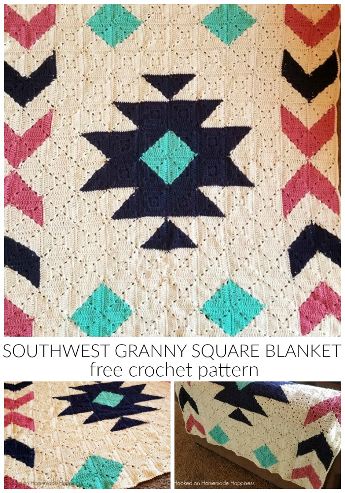 The Southwest Granny Square Crochet Blanket Pattern is easier than it looks! By using Half & Half Granny Squares, you can easily make this southwest design!