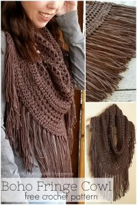 Boho Finge Cowl Crochet Pattern - The Boho Fringe Cowl Crochet Pattern will add some fun to your outfit! It's cute with jeans and a t-shirt, but I think it would also look so cute with a skirt and some boots.