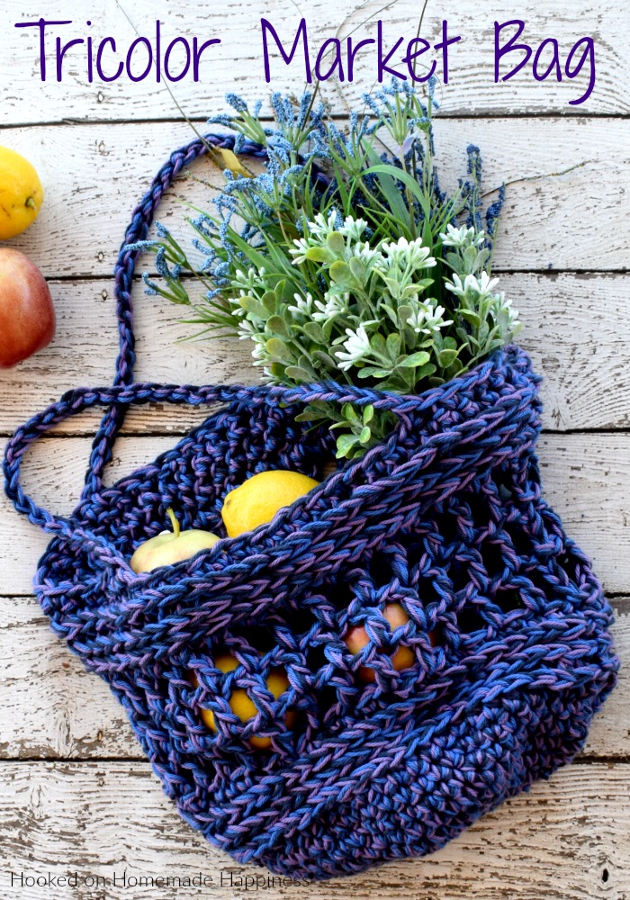 Tricolor Crochet Market Bag Pattern - By using three strands of cotton yarn it makes this Tricolor Crochet Market Bag sturdy, colorful, and quick to work up!