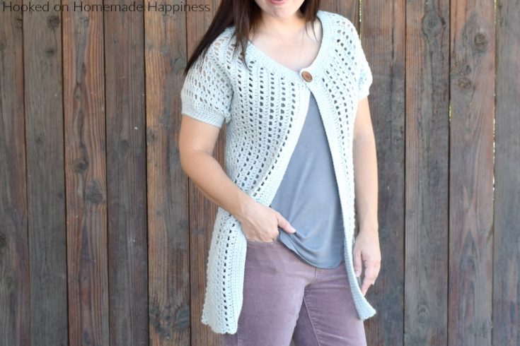 Casual Crochet Cardi Pattern - This Casual Crochet Cardi Pattern is my new favorite layering piece! It's made with DK weight yarn, has an open and airy design, and is short sleeved. It's the perfect Fall and Spring cardigan.