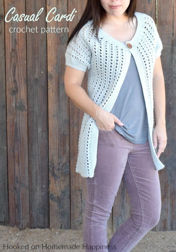 Casual Crochet Cardi Pattern - This Casual Crochet Cardi Pattern is my new favorite layering piece! It's made with DK weight yarn, has an open and airy design, and is short sleeved. It's the perfect Fall and Spring cardigan.