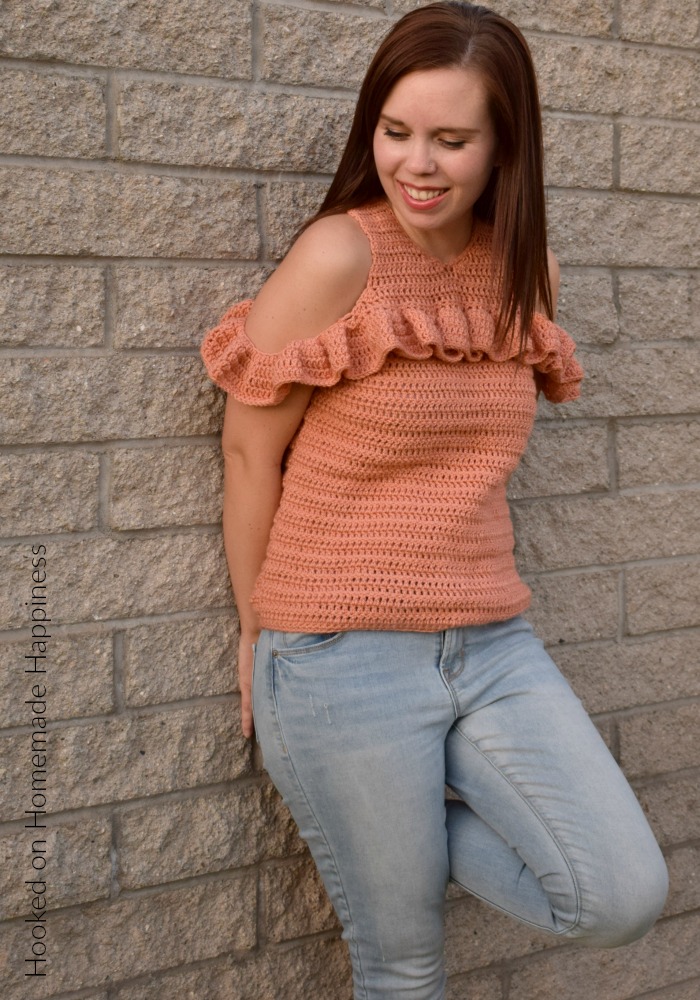 Cold Shoulder Crochet Top Pattern -The Cold Shoulder Crochet Top Pattern is such a fun and flirty top! It's made with DK weight yarn so it's not too heavy. Perfect for Fall and Spring!