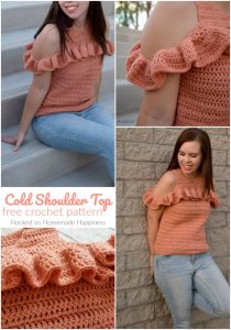 Cold Shoulder Crochet Top Pattern -The Cold Shoulder Crochet Top Pattern is such a fun and flirty top! It's made with DK weight yarn so it's not too heavy. Perfect for Fall and Spring!