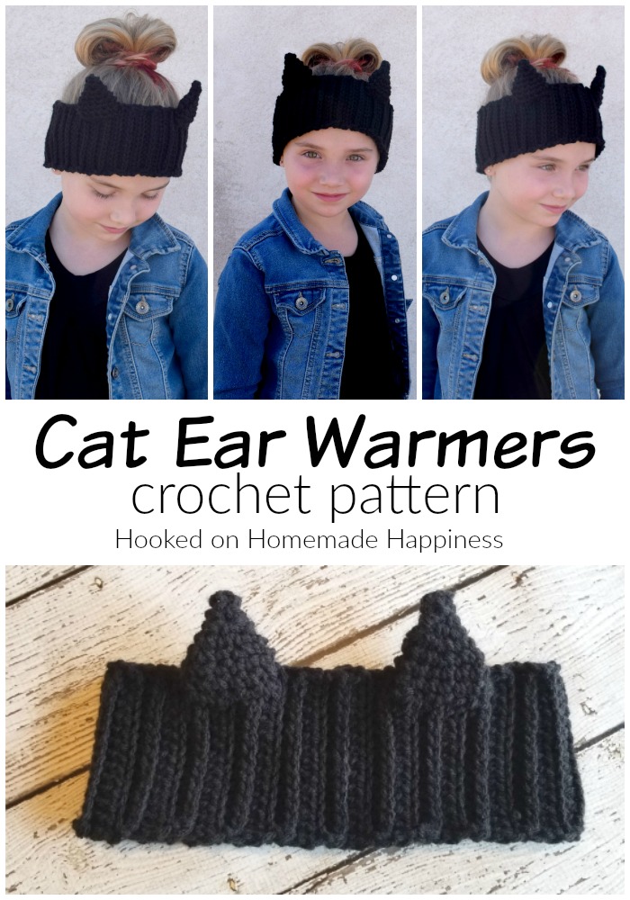 Cat Ear Warmers Crochet Pattern - Cat Ear Warmers Crochet Pattern starts with a simple textured ear warmer, with some cute cat ears sewn to the top! A cute and fun way to keep those ears warm this winter. 