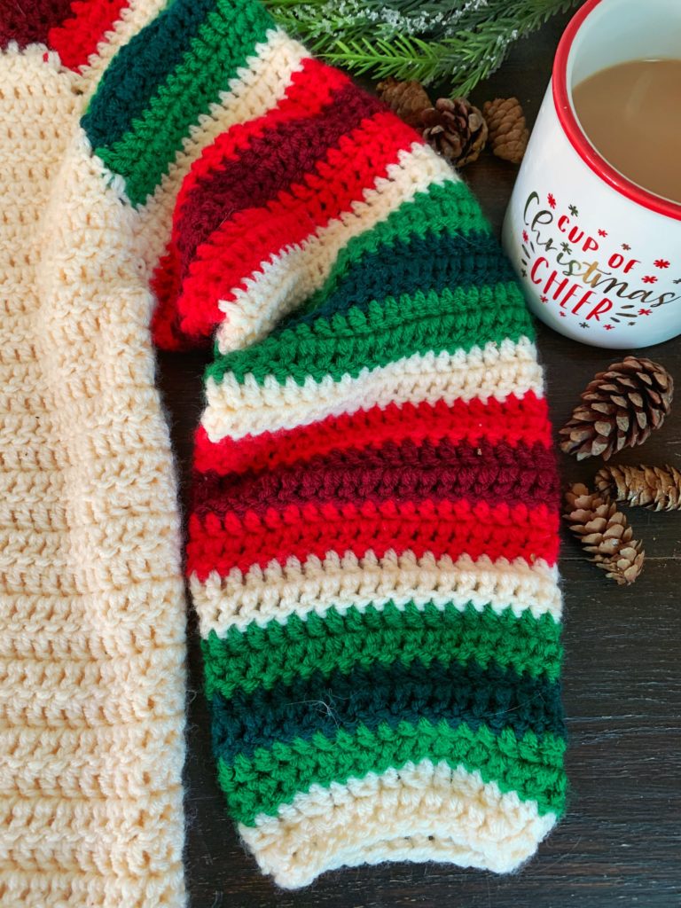 Mod Christmas Sweater Crochet Pattern - This Mod Christmas Sweater Crochet Pattern is a raglan style sweater with cute strip