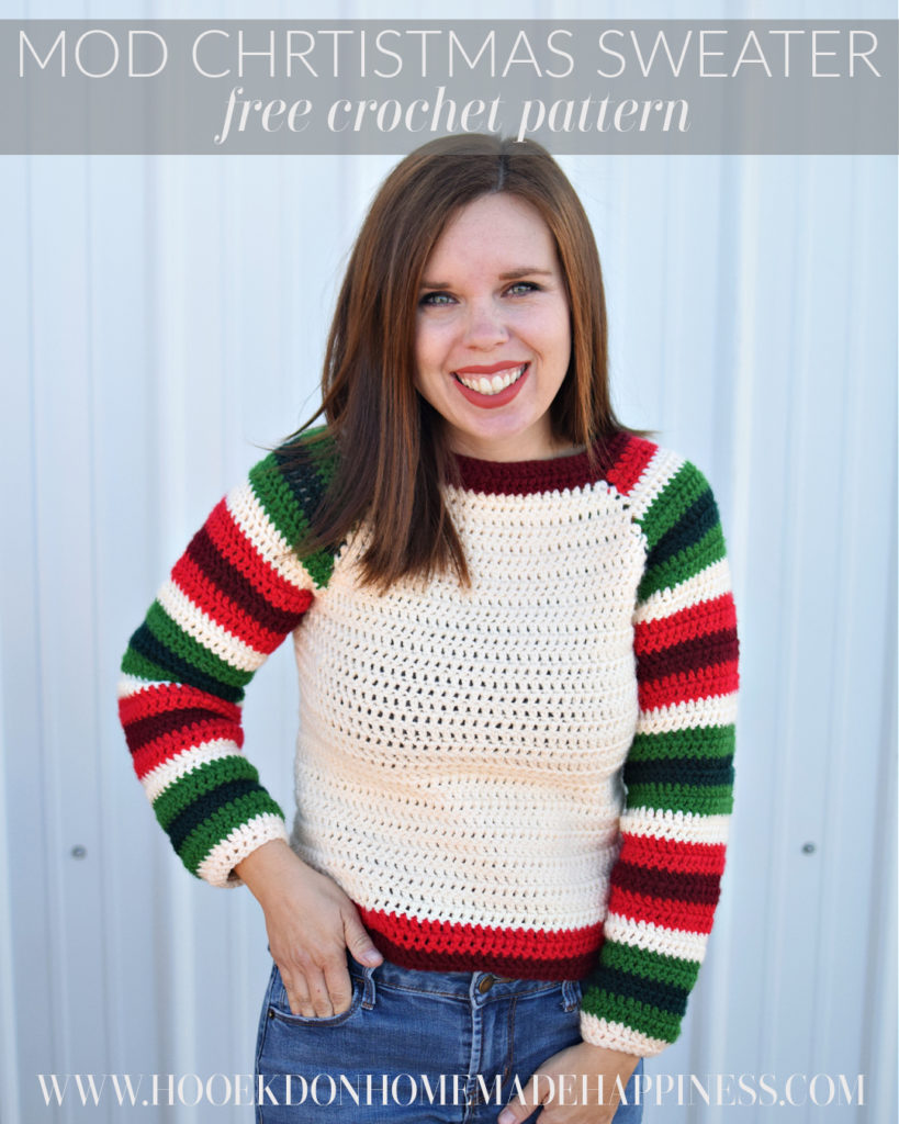 Mod Christmas Sweater Crochet Pattern - This Mod Christmas Sweater Crochet Pattern is a raglan style sweater with cute strip