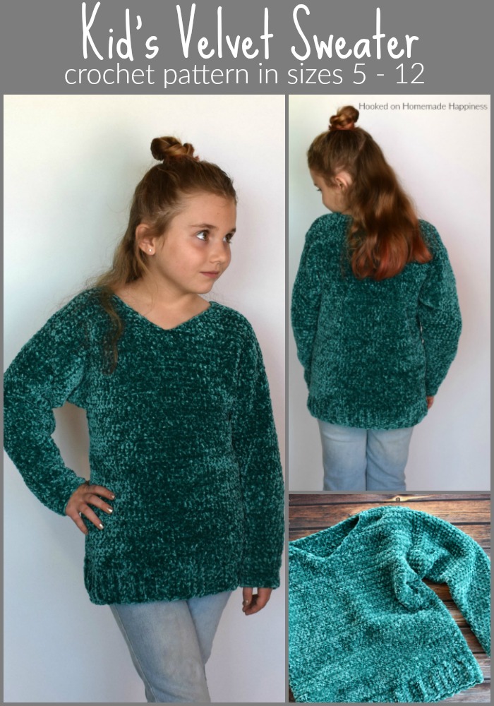 Kid's Velvet Sweater Crochet Pattern - The Kid's Velvet Sweater Crochet Pattern is the softest, coziest sweater I have ever made! (Don't worry, I already have an adult version in the works) This pattern comes in sizes 5 - 12 and is perfect for the little one in your life! Trust me, they will love having this snuggly sweater in their closet.