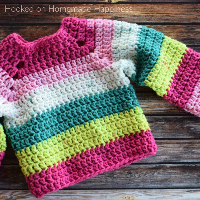 Kid's Chunky Raglan Crochet Pattern - The Kid's Chunky Raglan Sweater Crochet Pattern is made with 2 Chunky Caron Cakes. Because of the raglan style and the chunky yarn, it works up so fast. I had the entire sweater done in just one afternoon!