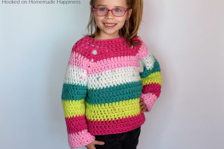 Kid's Chunky Raglan Crochet Pattern - The Kid's Chunky Raglan Sweater Crochet Pattern is made with 2 Chunky Caron Cakes. Because of the raglan style and the chunky yarn, it works up so fast. I had the entire sweater done in just one afternoon!