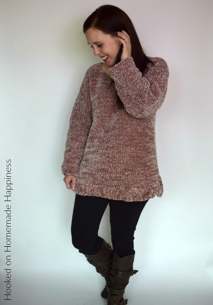 Velvet Pullover Sweater Crochet Pattern - Are you ready for the comfiest, coziest sweater EVER?!  This Velvet Pullover Sweater Crochet Pattern is so comfy you'll want to wear it all. the. time.