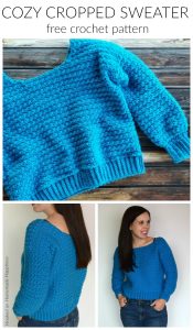 Cozy Cropped Sweater Crochet Pattern - The Cozy Cropped Sweater Crochet Pattern is made with one of my favorite stitches, the Suzette Stitch! It creates a sturdy and beautiful texture. Because of the tight stitch, this little sweater is surprisingly warm and cozy!